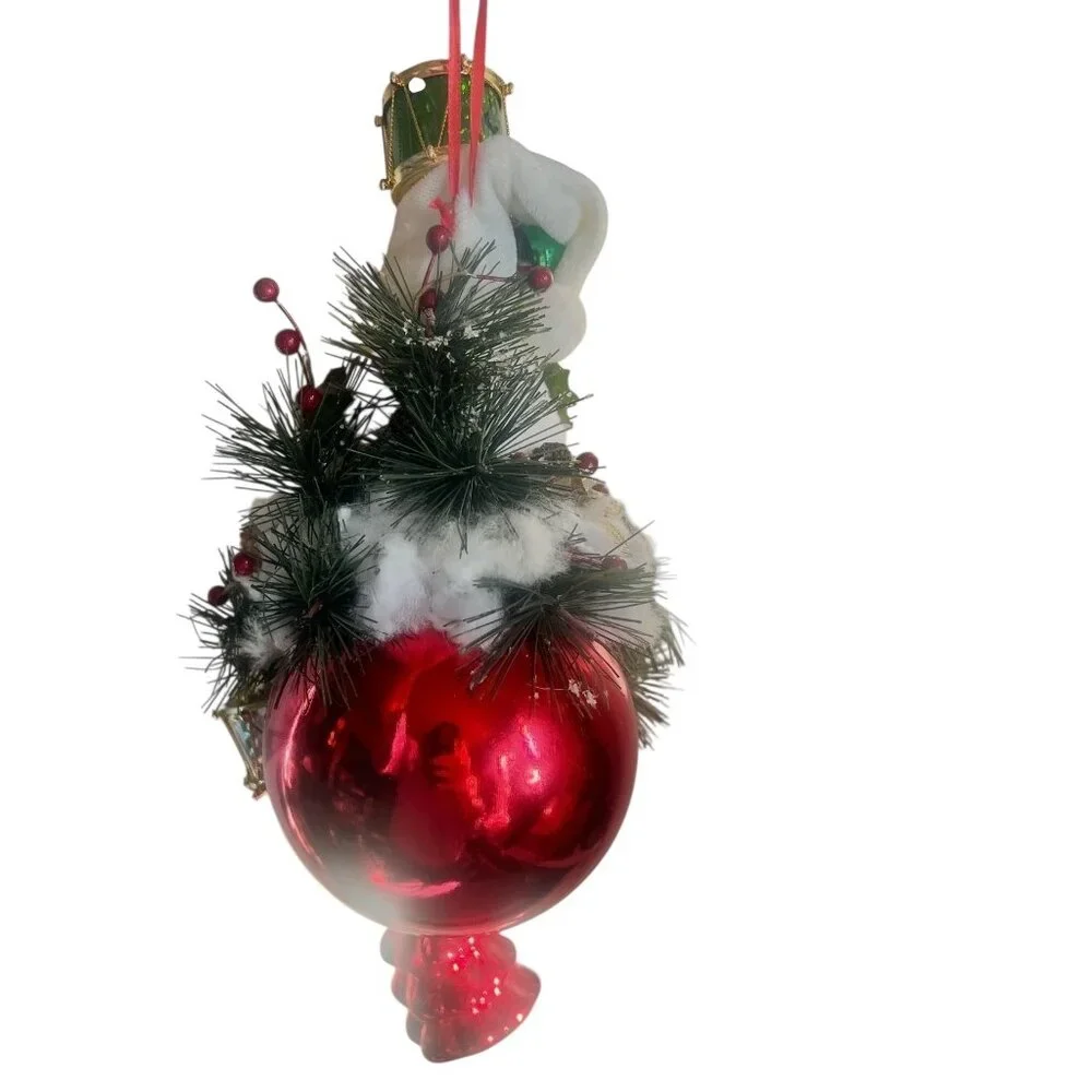 Santa Claus Christmas Ornament with Decorations Pine Accents 12”